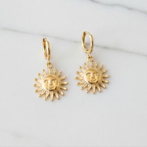 Unisex Celestial Sun Face Huggie Hoop Earring